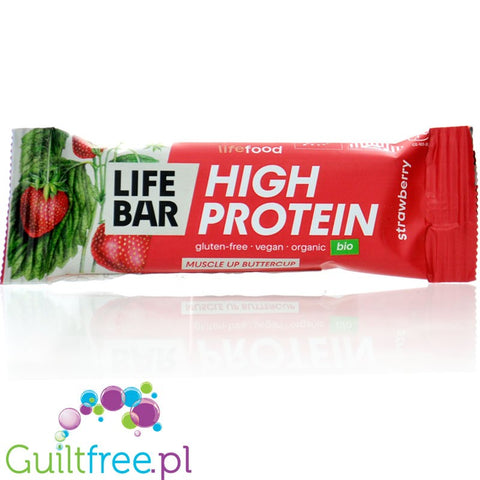 LifeFood High Protein Strawberry - organic vegan protein bar with strawberries and almonds without added sugar
