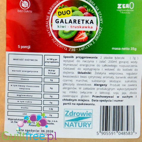 Sansei Duo Galaretka Kiwi-Truskawka 9kcal - galaretka bez cukru o smaku kiwi i truskawki