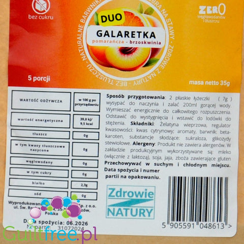 Sansei Duo Galaretka Pomarańcza - Brzoskwinia 9kcal - galaretka bez cukru o smaku pomarańczowo-brzoskwiniowym