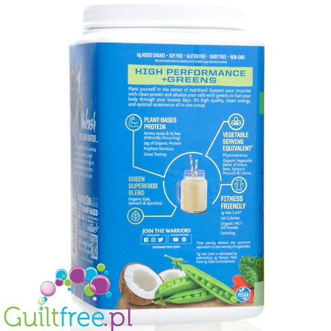 Sunwarrior Protein + Greens Warrior Blend, Natural 0,75kg - wegańska organiczna odżywka białkowa z ekstraktami roślinnymi i MCT