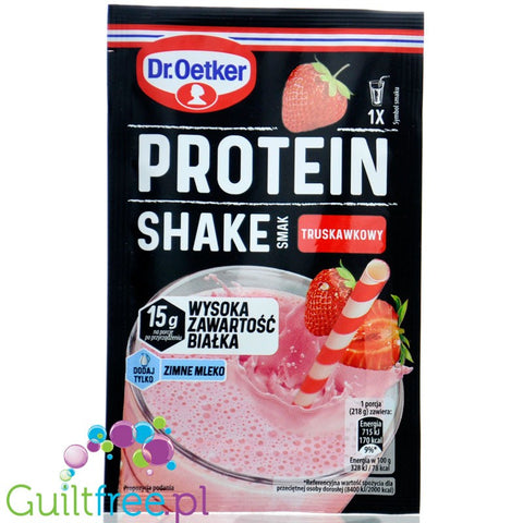 Dr Oetker Protein Shake Truskawkowy - szejk proteinowy w proszku, saszetka 1 porcja 15g białka