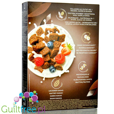 Nestle Fitness Protein Cacao - pełnoziarniste płatki śniadaniowe z komosą, bez dodatku cukru