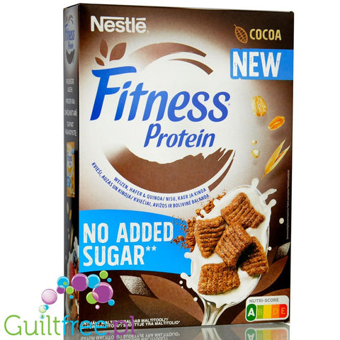 Nestle Fitness Protein Cacao - pełnoziarniste płatki śniadaniowe z komosą, bez dodatku cukru