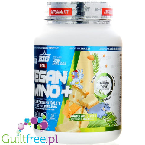 BIG® Vegan Amino+, Mowgly White Chocolate 1kg - vegan protein supplement with white chocolate chip cookies flavor
