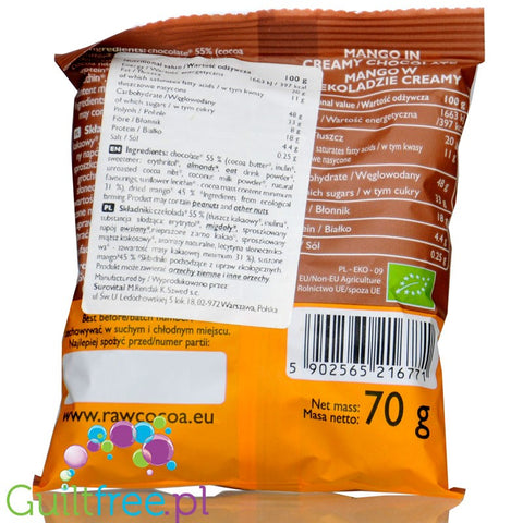 Raw Cocoa Mango in Creamy Chocolate - wegańskie mango w nie-mlecznej czekoladzie bez cukru i bez oleju palmowego