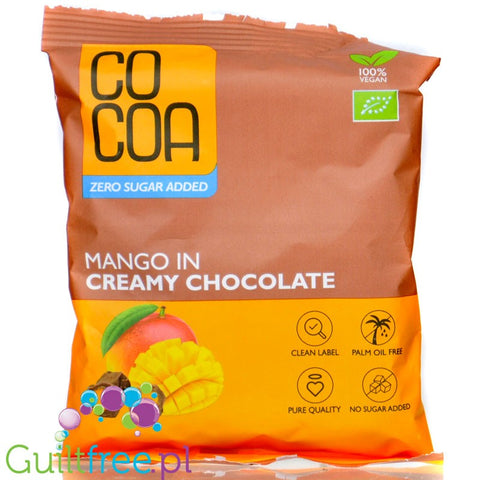 Raw Cocoa Mango in Creamy Chocolate - wegańskie mango w nie-mlecznej czekoladzie bez cukru i bez oleju palmowego
