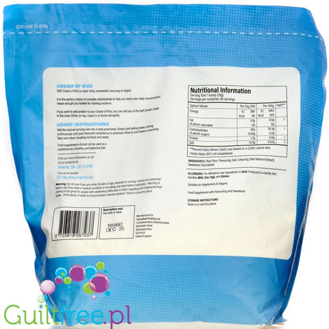 TBJP Cream of Rice, White Chocolate Coconut 2kg - sugar-free rice gruel, recovery workout meal