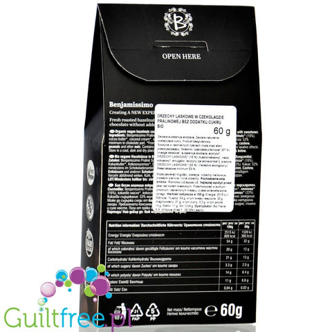 Benjamissimo Coated Hazelnuts - orzechy laskowe w wegańskiej czekoladzie pralinkowej bez dodatku cukru i maltitolu