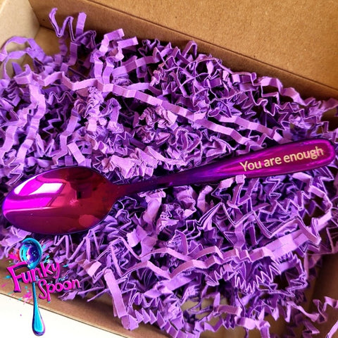 Funky Spoon grawerowana łyżka z afirmacją, Purpura 14cm, You are Enough