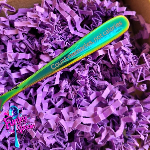 Funky Spoon grawerowana łyżka z afirmacją, Tęcza 14cm, Count Memories, not Calories