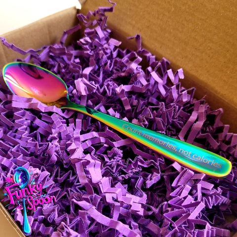 Funky Spoon grawerowana łyżka z afirmacją, Tęcza 14cm, Count Memories, not Calories