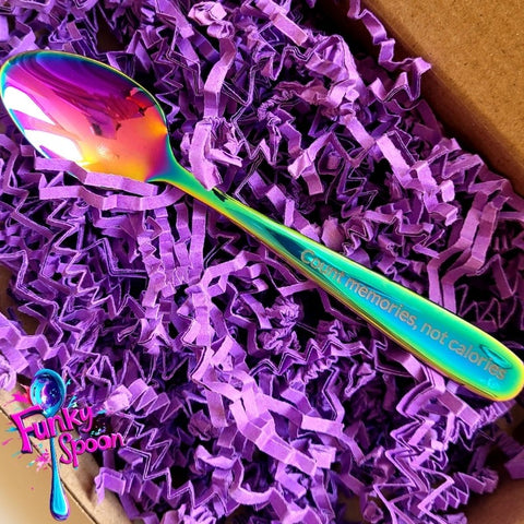 Funky Spoon grawerowana łyżka z afirmacją, Tęcza 14cm, Count Memories, not Calories