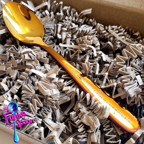 Funky Spoon grawerowana łyżka z afirmacją, Miodowe Złoto 14cm, Count Memories, not Calories
