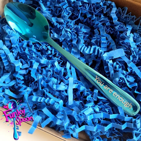 Funky Spoon grawerowana łyżka z afirmacją, Kobalt 14cm, You are Enough,