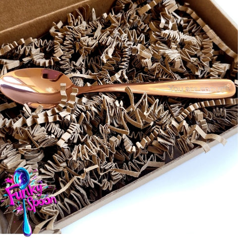 Funky Spoon grawerowana łyżka z afirmacją, Rose Gold 14cm, You are Enough