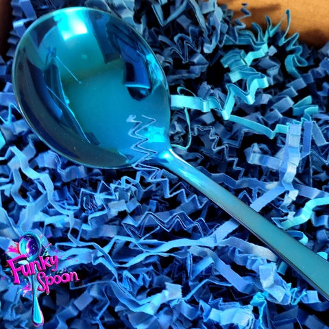 Funky Spoon engraved spoon with affirmation, Cobalt 17cm, Joy is licking the Spoon