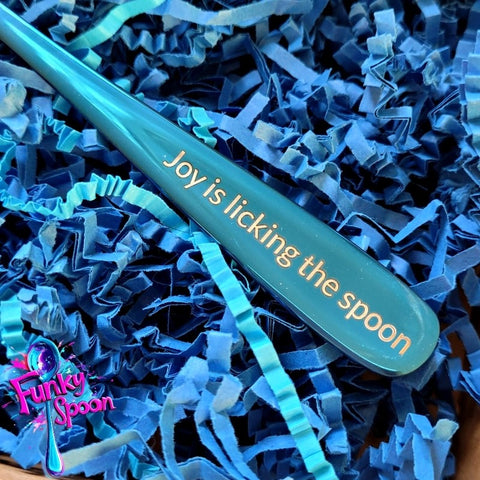 Funky Spoon engraved spoon with affirmation, Cobalt 17cm, Joy is licking the Spoon