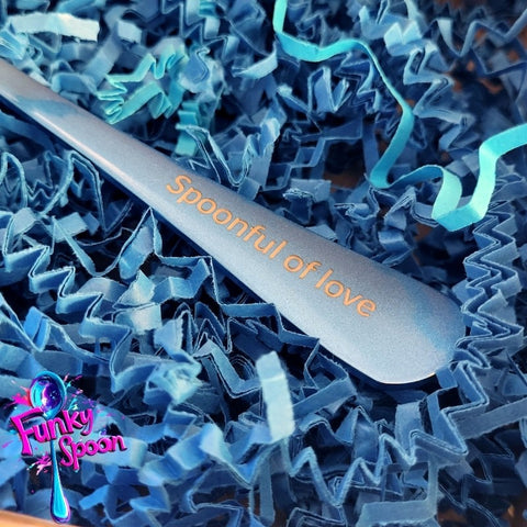 Funky Spoon grawerowana łyżka z afirmacją, Złoto & Błękit, 17cm, Spoonful of Love