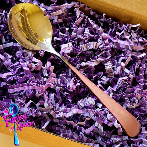 Funky Spoon grawerowana łyżka z afirmacją, Srebro & Róż, 17cm, Count memories, not calories
