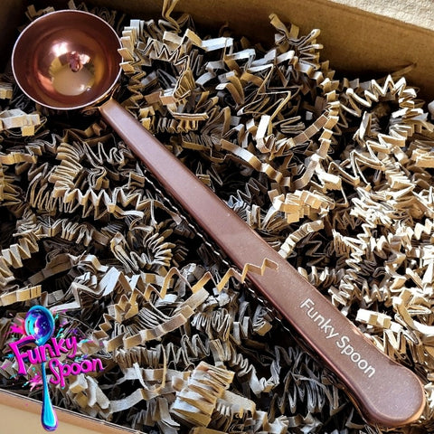 Funky Spoon engraved measuring spoon with sealing buckle, Rose Gold