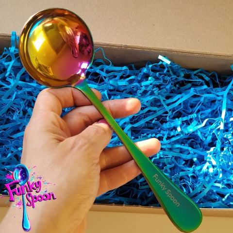 Funky Spoon engraved spoon with affirmation, Rainbow & Turquoise 19.8cm