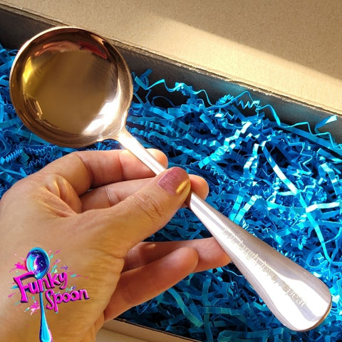 Funky Spoon engraved spoon with affirmation, Rose Gold 19cm, Eat, Love, Laugh, Repeat