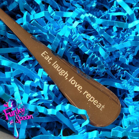 Funky Spoon engraved spoon with affirmation, Rose Gold 19cm, Eat, Love, Laugh, Repeat