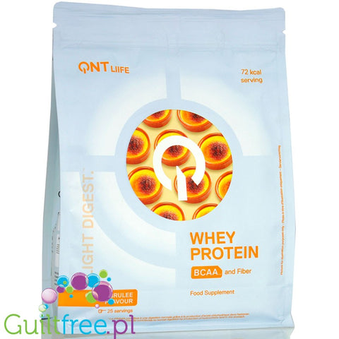 QNT Life Whey Protein Crème Brûlée - protein supplement with fiber and BCAAs, Creme Brulee flavor