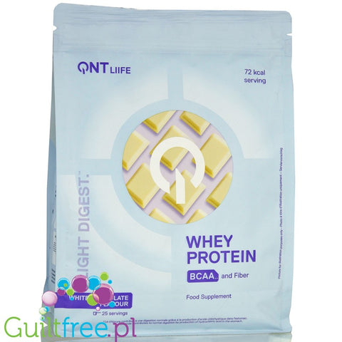QNT Life Whey Protein White Chocolate - protein supplement with fiber and BCAAs, flavor White Chocolate