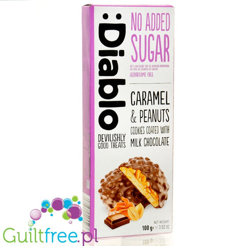 Diablo Milk Chocolate, Caramel & Peanut Cookies - cookies in milk glaze with caramel and nuts without added sugar