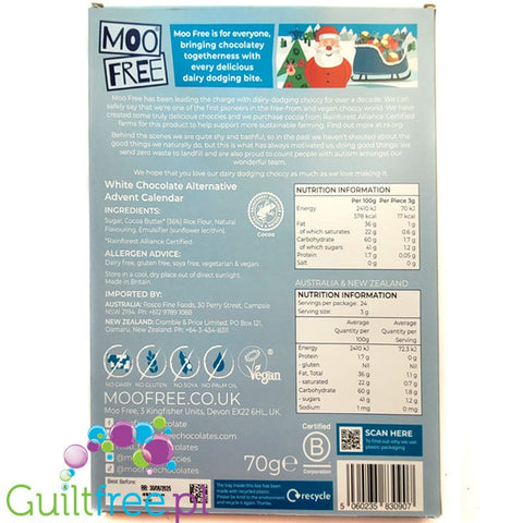 Moo Free White Choccy Advent - Christmas calendar, vegan, gluten-free made from 'white chocolate'