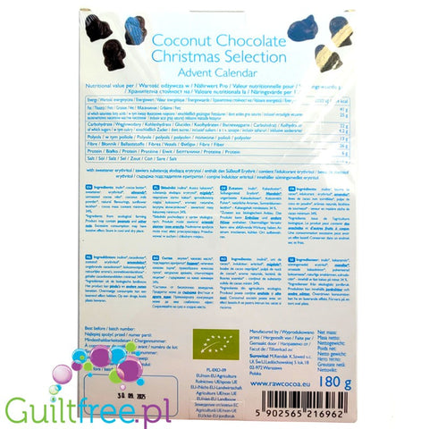 RAW COCOA Coconut Chocolate Christmas Advent Calendar - vegan advent calendar with erythrol without milk and sugar