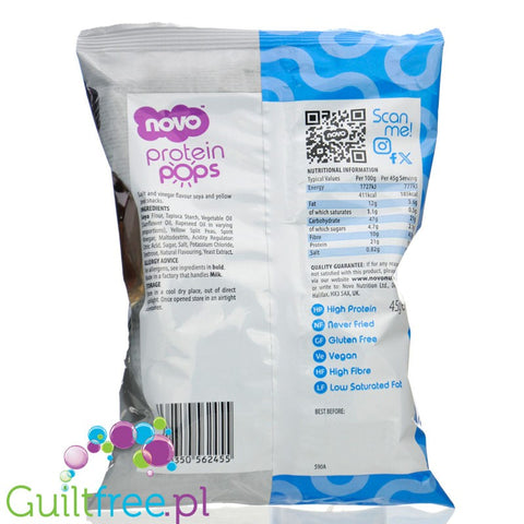 Novo Foods Protein Chips Salt & Vinegar - Chipsy Proteinowe 65% mniej tłuszczu, smak Sól & Winegret