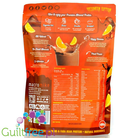 Macro Mike Almond Protein Halloween Edition, Choc Horror-Orange - vegan turbo cream conditioner without gluten, milk or sucralos