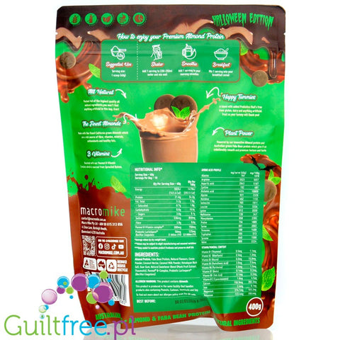 Macro Mike Almond Protein Halloween Edition, Spooky Choc Mint - vegan turbo cream conditioner without gluten, milk or sucralose