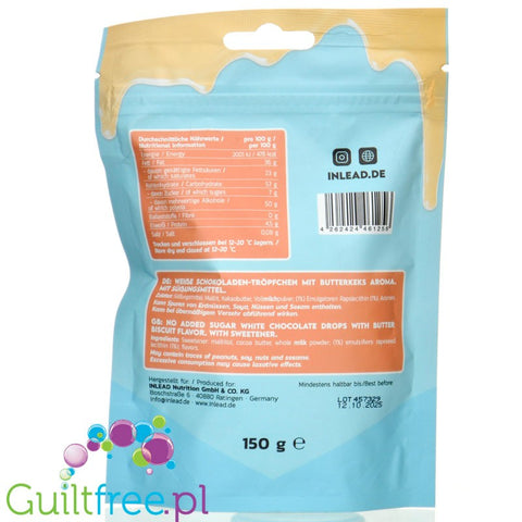 Inlead Choc Drops Butter Biscuit - kropelki białej czekolady bez cukru o smaku maślanych ciasteczek
