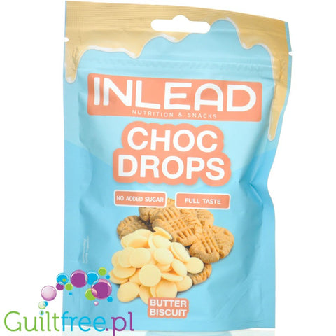 Inlead Choc Drops Butter Biscuit - kropelki białej czekolady bez cukru o smaku maślanych ciasteczek