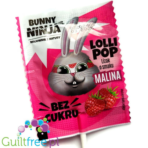 Bunny Ninja Lolli Pop, Malina 14kcal - bezcukrowy lizak o smaku malinowym z ksylitolem