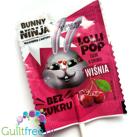 Bunny Ninja Lolli Pop, Wiśnia 14kcal - bezcukrowy lizak o smaku wiśniowym z ksylitolem