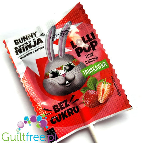 Bunny Ninja Lolli Pop, Truskawka 14kcal - bezcukrowy lizak o smaku truskawkowym z ksylitolem