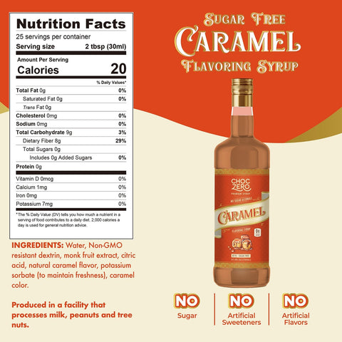 Choc Zero Coffee Syrup, Caramel - sugar and sucralose free coffee syrup with fiber