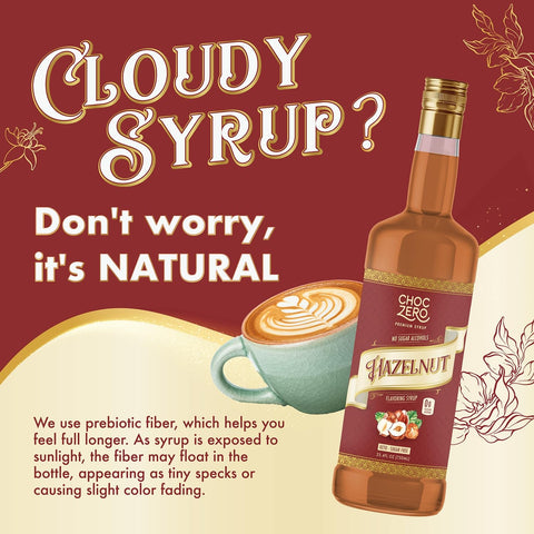 Choc Zero Coffee Syrup, Hazelnut - sugar and sucralose free coffee syrup with fiber