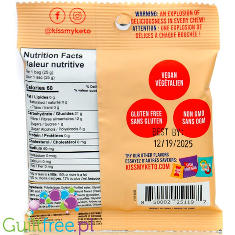 Kiss My Keto Keto Gummies, Peach Rings - fiber jelly beans without sugar and maltitol, Peach Rings