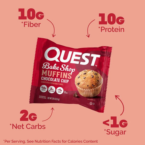 Quest Bakery Shop Chocolate Chip Muffin - protein muffin with chocolate chunks 10g protein