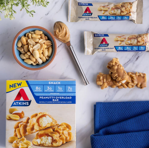 Atkins Snack Peanutty Overload Bar BOX x 5 bars - low sugar bar 8g protein & 7g fiber