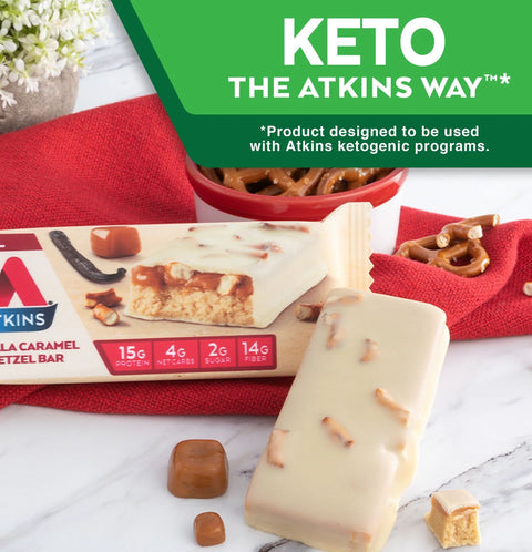 Atkins Meal Vanilla Caramel Pretzel BOX x 5 bars - maltitol-free protein bar 17g protein & 200kcal