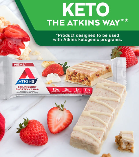Atkins Meal Strawberry Shortcake BOX x 5 bars - maltitol-free protein bar 15g protein & 190kcal