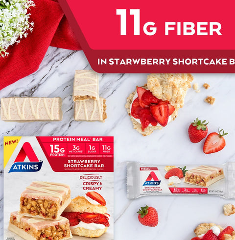 Atkins Meal Strawberry Shortcake BOX x 5 bars - maltitol-free protein bar 15g protein & 190kcal