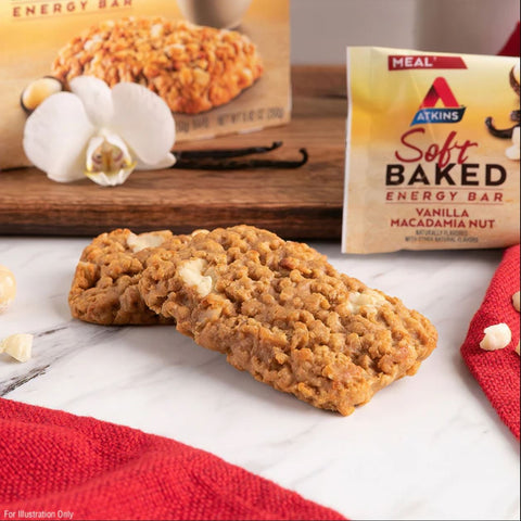 Atkins Meal Soft Baked Vanilla Macadamia Nut BOX x 5 bars - breakfast bar 190kcal & 15g protein