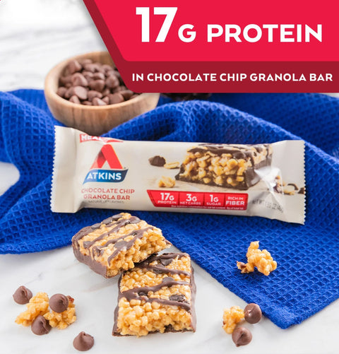 Atkins Meal Chocolate Chip Granola - baton białkowy bez maltitolu z granolą i czekoladą 17g białka & 200kcal
